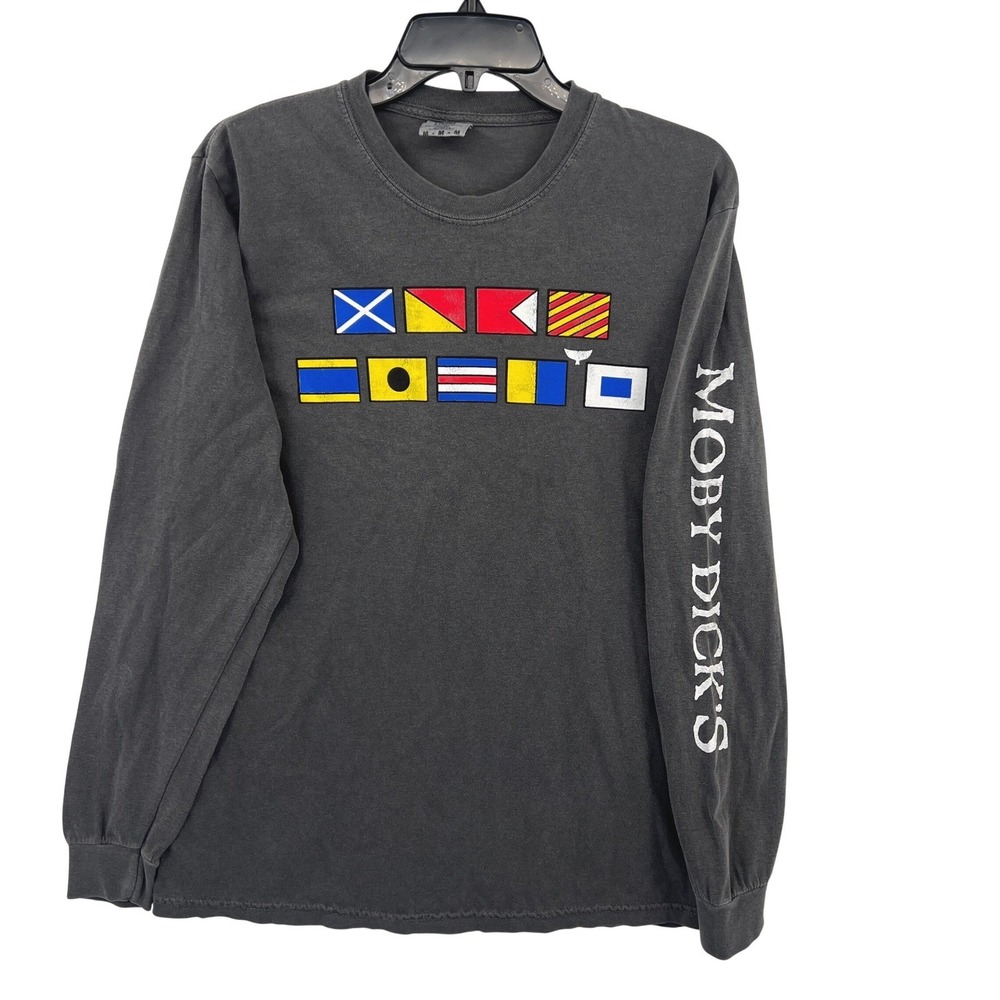 Comfort Colors Nautical Signal Flag Moby Dick's Long Sleeve Shirt Size M Gray